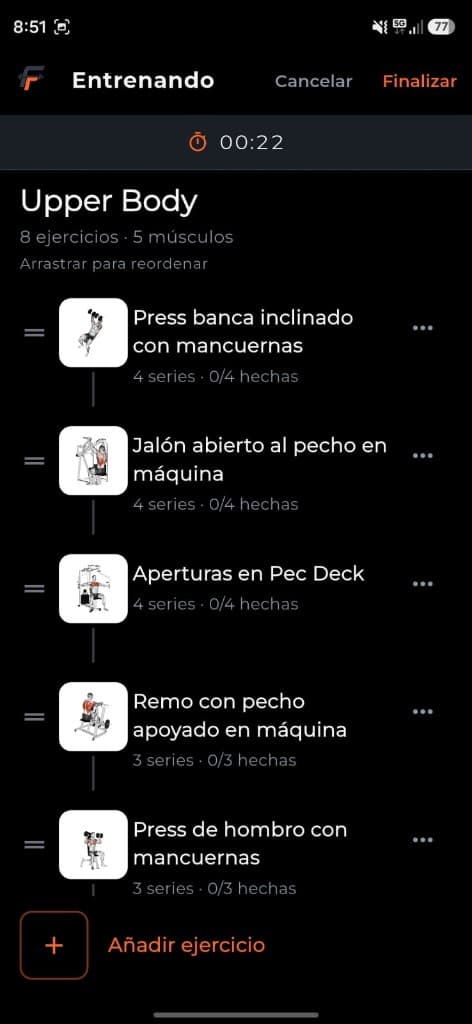Sesión de entrenamiento activa