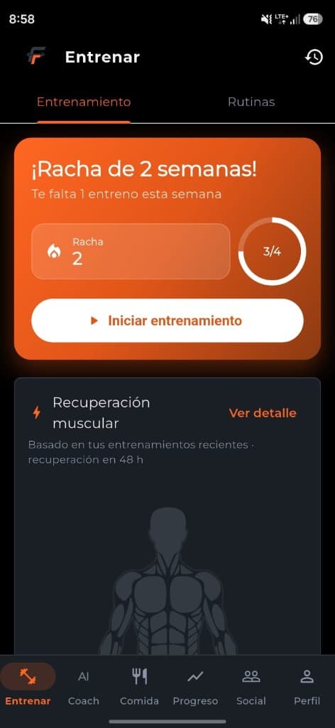Racha y entrenamiento semanal